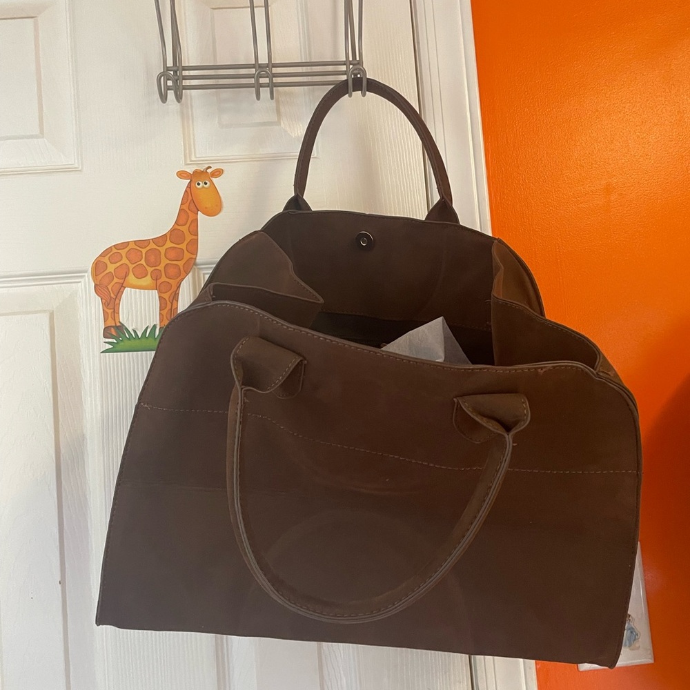 Elegant chocolate brown suede Tote Bag.New.